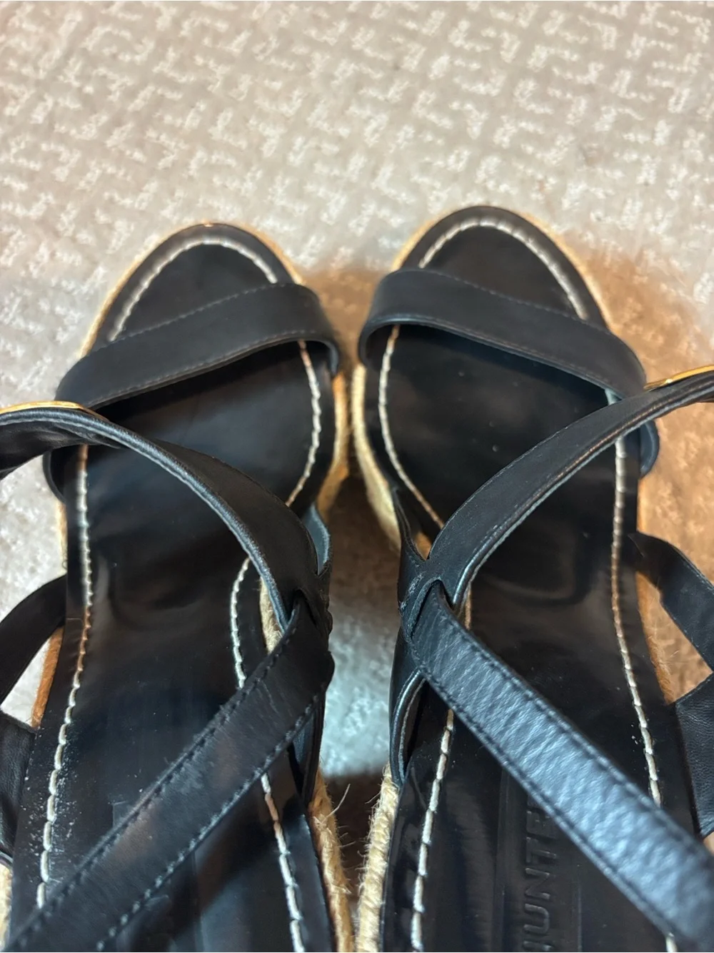 HUNTER Gonave Leather and Wood Block Heel Platform Espadrille Sandals, 9 GUC